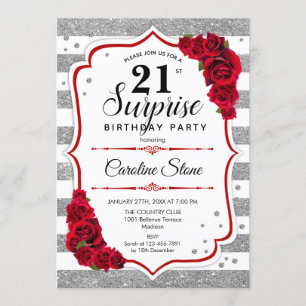 Invitation Surprise 21e anniversaire - Argent Blanc Rouge