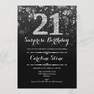 Invitation Surprise 21e anniversaire - Argent noir