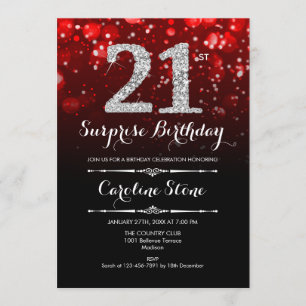Invitation Surprise 21e anniversaire - Argent rouge noir