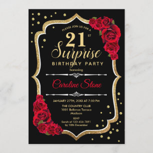 Invitation Surprise 21e anniversaire - Black Gold Red Invitat