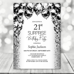 Invitation Surprise 21e anniversaire Black White Balloons Par