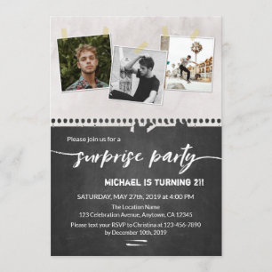 Invitation Surprise 21e anniversaire Fête Chalkboard Photo