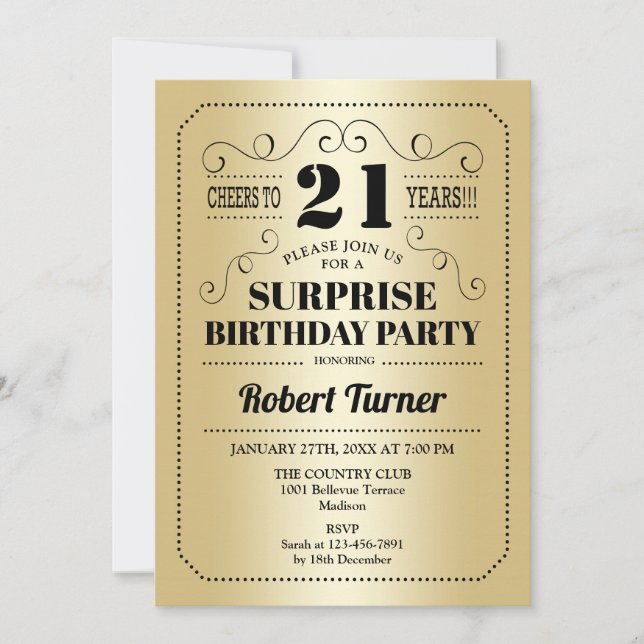 Invitation Surprise 21e anniversaire - Gold Black (Devant)