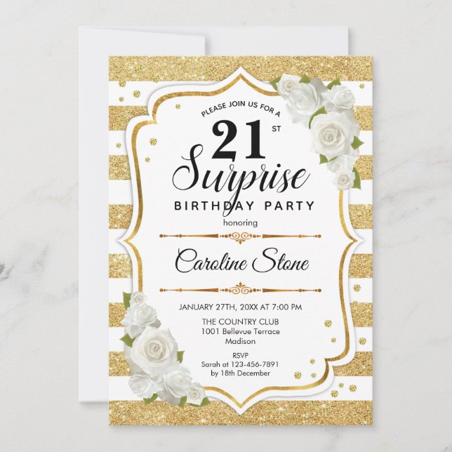 Invitation Surprise 21e anniversaire - Gold White (Devant)