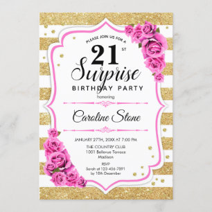 Invitation Surprise 21e anniversaire - Gold White Pink