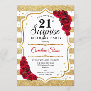 Invitation Surprise 21e anniversaire - Gold White Red
