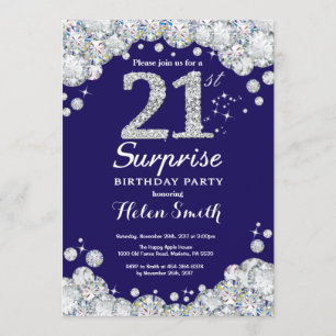 Invitation Surprise 21e anniversaire Marine Blue Silver Diamo