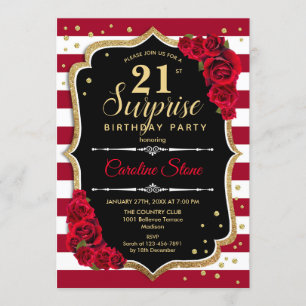 Invitation Surprise 21e anniversaire - Noir Blanc Rouge