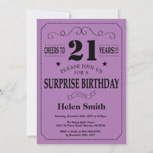 Invitation Surprise 21e anniversaire Noir et pourpre