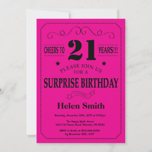 Invitation Surprise 21e Anniversaire Noir et Rose Chaud