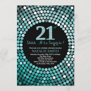 Invitation Surprise 21e anniversaire Parties scintillant noir