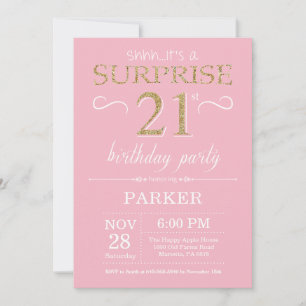 Invitation Surprise 21e anniversaire Parties scintillant rose