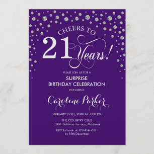 Invitation Surprise 21e fête d'anniversaire - Argent violet