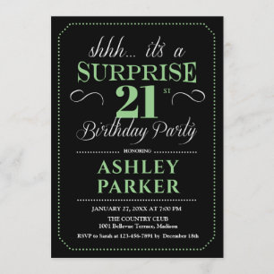 Invitation Surprise 21e fête d'anniversaire - Black Green