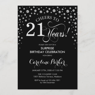 Invitation Surprise 21e fête d'anniversaire - Black Silver