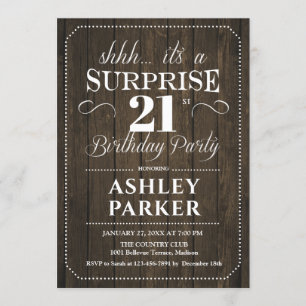 Invitation Surprise 21e fête d'anniversaire - Bois rustique