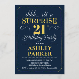 Invitation Surprise 21e fête d'anniversaire - Marine Gold