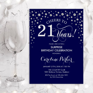 Invitation Surprise 21e fête d'anniversaire - Marine Silver