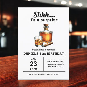 Invitation Surprise 21e Whiskey Cigar Bourbon fête d'annivers