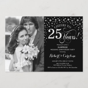 Invitation Surprise 25e anniversaire avec Photo Black Silver