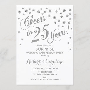 Invitation Surprise 25e anniversaire de mariage - Blanc & Arg