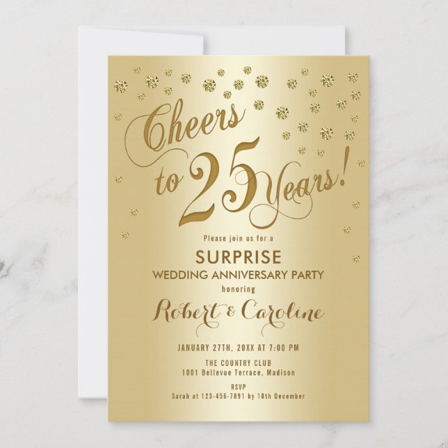 Invitation Surprise 25e anniversaire de mariage - Or (Devant)