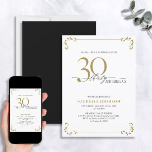 Invitation Surprise 30 & Fabulous Black & Gold Birthday
