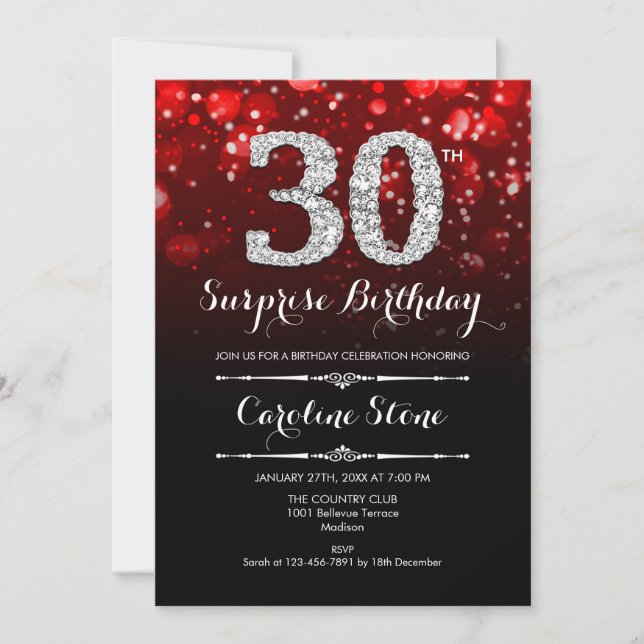 Invitation Surprise 30e anniversaire - Argent rouge (Devant)