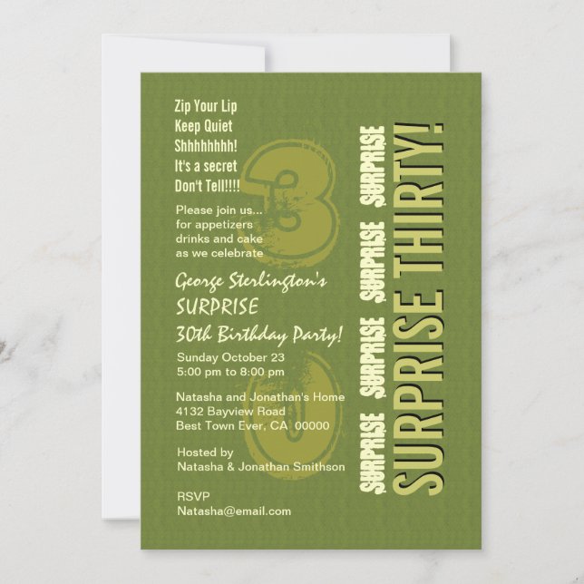 Invitation SURPRISE 30e anniversaire Armée et Olive Green V9 (Devant)