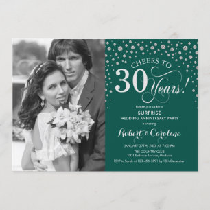 Invitation Surprise 30e anniversaire avec Photo Green Silver