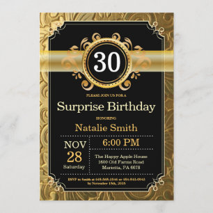 Invitation surprise 30e anniversaire Black and Gol