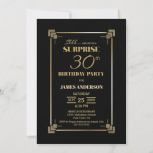 Invitation Surprise 30e anniversaire Black and Gold Party
