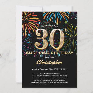 Invitation Surprise 30e anniversaire Black Gold Rainbow Firew