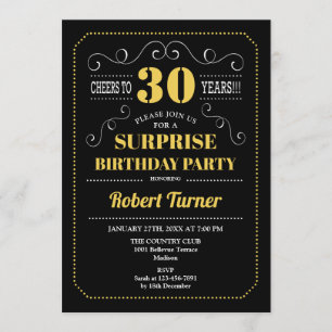 Invitation Surprise 30e anniversaire - Black Gold White