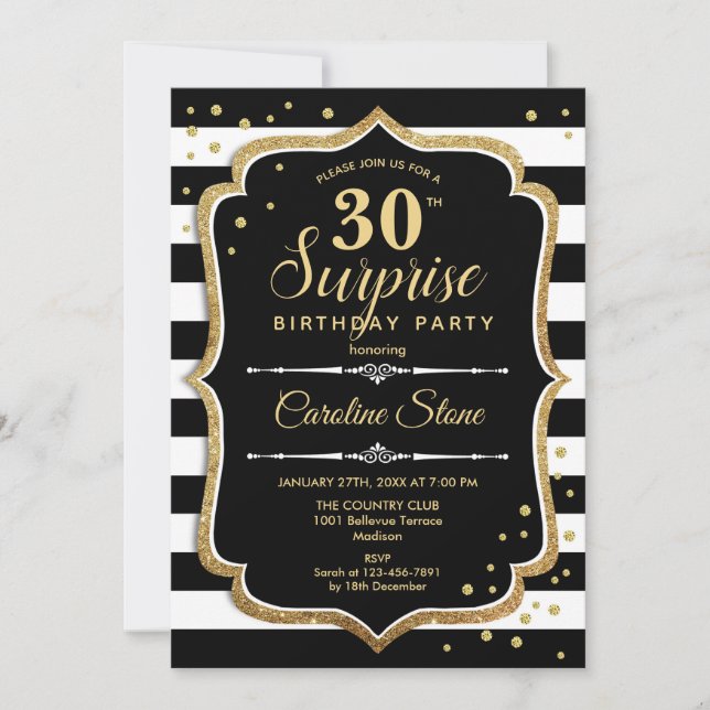 Invitation Surprise 30e anniversaire - Black White Gold (Devant)
