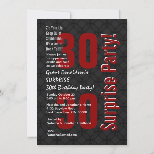 Invitation SURPRISE 30e anniversaire Black White Red F001 (Devant)