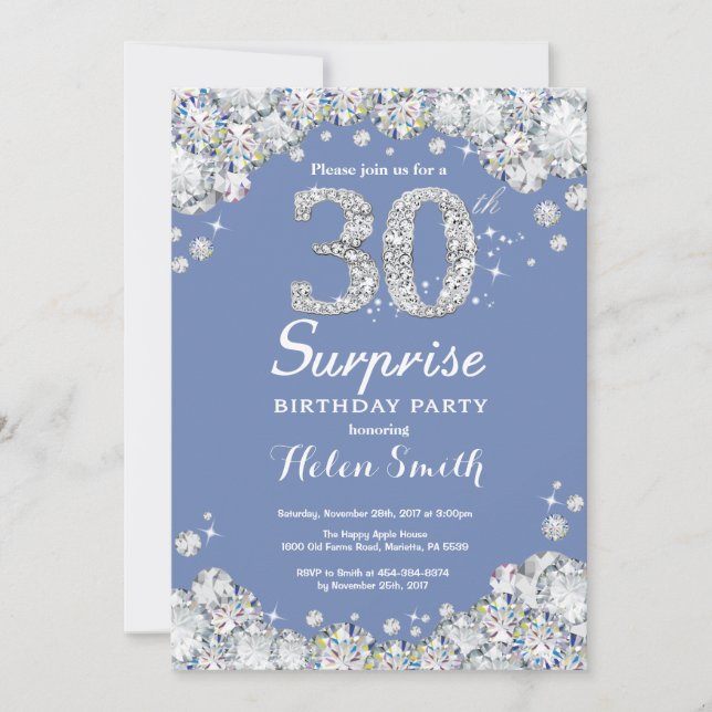 Invitation Surprise 30e anniversaire Blue Silver Diamond (Devant)