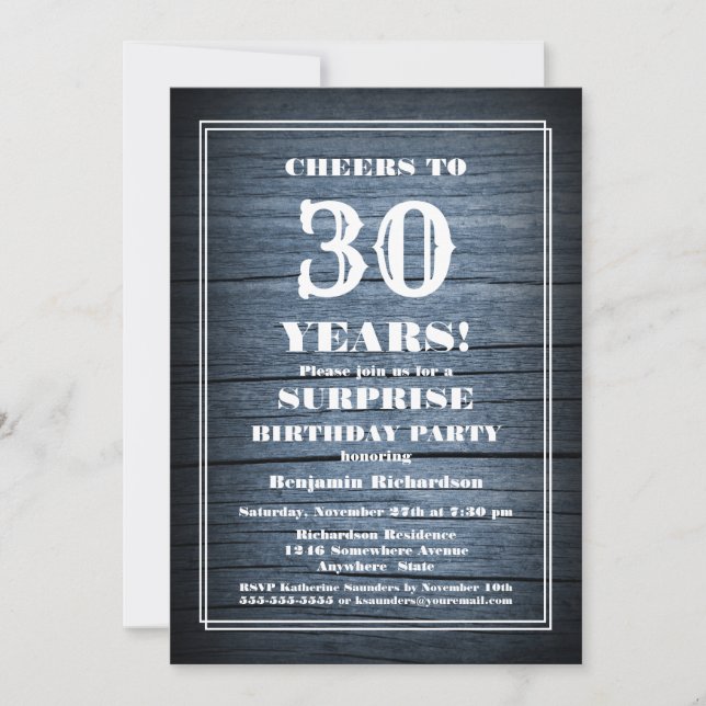 Invitation Surprise 30e anniversaire Country Wood Party (Devant)