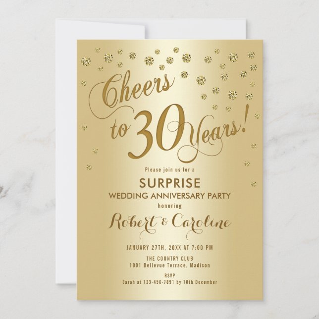 Invitation Surprise 30e anniversaire de mariage - Or (Devant)