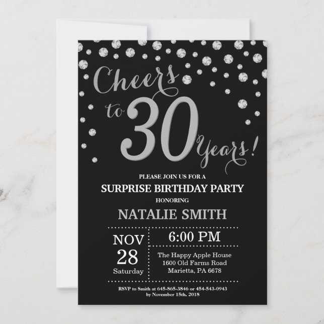 Invitation Surprise 30e anniversaire Diamant noir et argent (Devant)