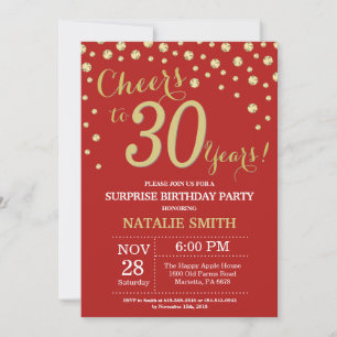 Invitation Surprise 30e anniversaire Diamant rouge et or