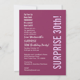 Invitation SURPRISE 30e anniversaire Fête moderne Berry rose