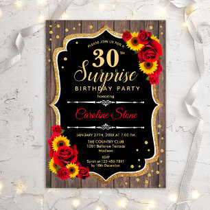 Invitation Surprise 30e anniversaire - Fleurs de soleil rusti