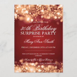 Invitation Surprise 30e anniversaire Gold & Red Sparkling Lig