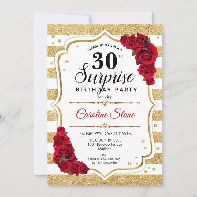 Invitation Surprise 30e anniversaire - Gold White Red (Devant)