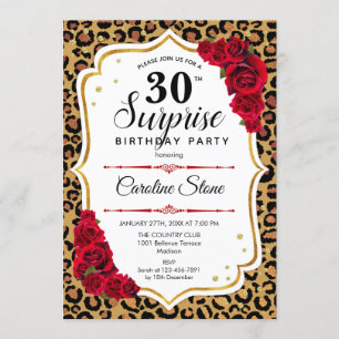 Invitation Surprise 30e anniversaire - Leopard Gold Blanc Rou
