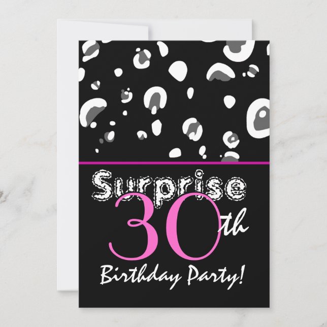Invitation SURPRISE 30e anniversaire Leopard noir Confetti (Devant)