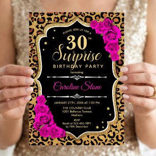 Invitation Surprise 30e Anniversaire - Léopard Noir Or Rose