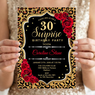 Invitation Surprise 30e Anniversaire - Léopard Noir Or Rouge