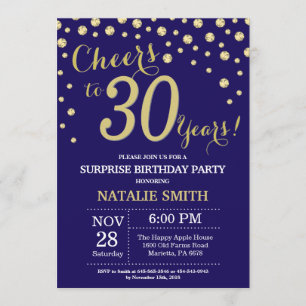 Invitation Surprise 30e anniversaire Marine Bleu et Diamant O